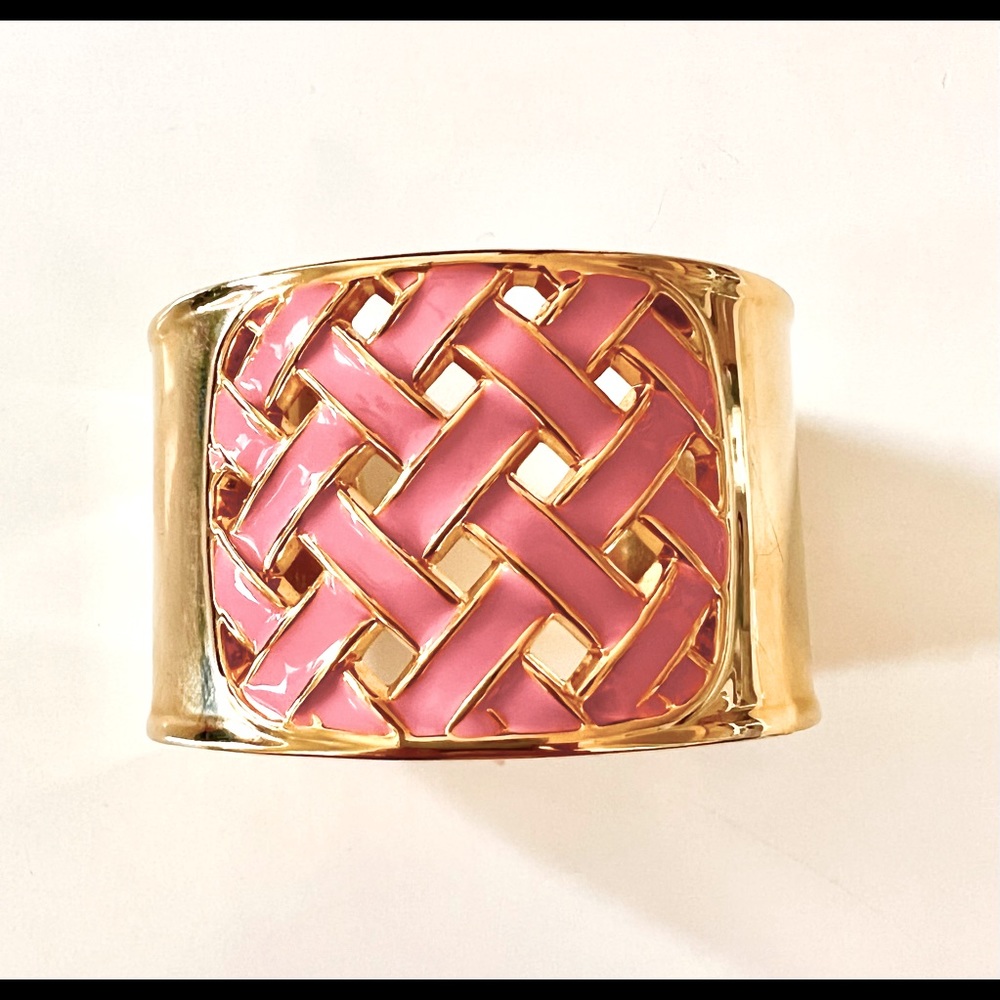 Lily Pulitzer Pink Enamel Gold Tone Cuff Bracelet